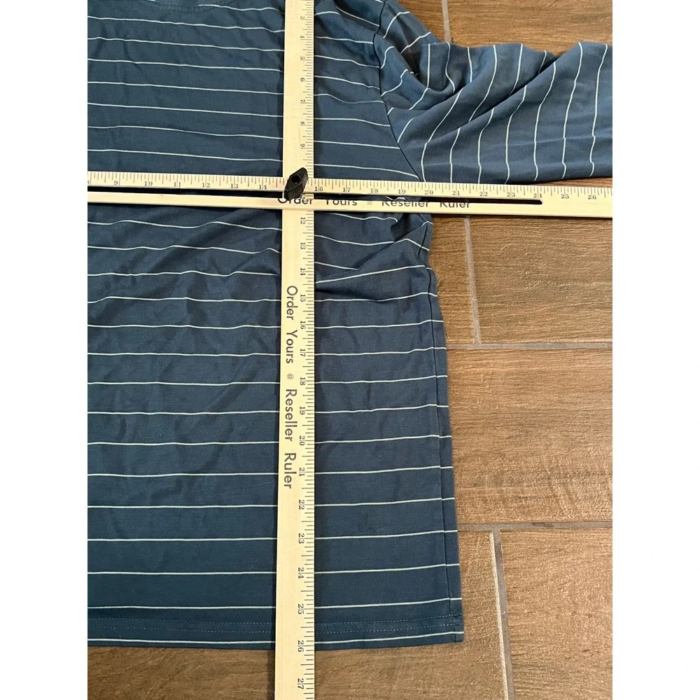 Free Fly Mens Performance Bamboo Long Sleeve Striped Crew Neck Shirt Blue Large - Picture 4 of 6